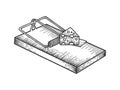 Mousetrap and cheese sketch engraving vector