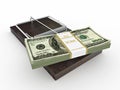 Mousetrap with dollar on white isolated background