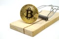 Mousetrap with gold bitcoin.