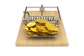 Mousetrap and money on white background. Isolated 3d illustration