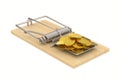 mousetrap and money on white background. Isolated 3d illustration