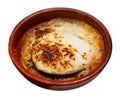 Moussaka dish from eggplant with minced meat baked with cheese