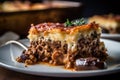 Moussaka from Greece food photography - made with Generative AI tools