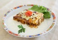 Moussaka portion in a dish Royalty Free Stock Photo