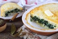 Moussaka. Potato casserole gratin with spinach. Greek cuisine