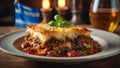 Moussaka on a table in a tavern Royalty Free Stock Photo