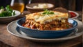 Moussaka on a table in a tavern dinner Royalty Free Stock Photo