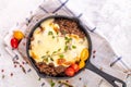 Moussaka. Traditional Greek dish. Chopped beef or lamb meat baked with eggplants Royalty Free Stock Photo