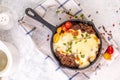 Moussaka. Traditional Greek dish. Chopped beef or lamb meat baked with eggplants Royalty Free Stock Photo