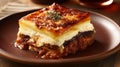 Moussaka traditional Greek dish. Generative AI Royalty Free Stock Photo