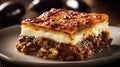 Moussaka traditional Greek dish. Generative AI Royalty Free Stock Photo