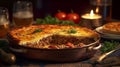 Moussaka traditional Greek dish. Generative AI Royalty Free Stock Photo