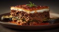 Moussaka traditional Greek dish. Generative AI Royalty Free Stock Photo