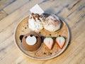 Mousse bear chocolate cake and whip cream strawberry Royalty Free Stock Photo