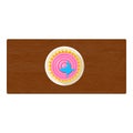 Mousse cake icon isometric vector. Fruit mousse cake on rectangular wooden table