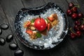 Mousse French cherry dessert with strawberries