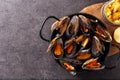 Moussels and french fries or molues-frites Royalty Free Stock Photo