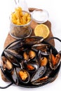 Mussels and french fries or moules-frites Royalty Free Stock Photo