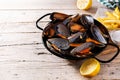 Moussels and french fries or molues-frites. Royalty Free Stock Photo