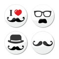 I love mustache / moustache icons set