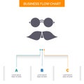 moustache, Hipster, movember, glasses, men Business Flow Chart Design with 3 Steps. Glyph Icon For Presentation Background