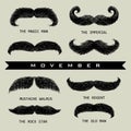 Movember mustache set Royalty Free Stock Photo