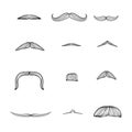 moustache set, manhood, humorous mask, icon cartoon hand drawn vector illustration