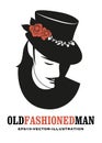 Moustached man, in the old style, wearing a top hat decorated with flowers and leaves Royalty Free Stock Photo