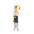 Moustached Man Super Chef Standing and Thinking Vector Illustration