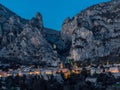 Moustiers-Sainte-Marie at night, a French town in Provence, France Royalty Free Stock Photo