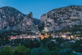 Moustiers-Sainte-Marie at night, a French town in Provence, France Royalty Free Stock Photo