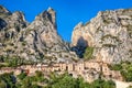 Moustiers Sainte Marie village with rocks in Provence, France Royalty Free Stock Photo