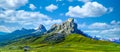 Moutain aerials Passo Giau road to the mountain, Mountain road in Italy Alps, Passo Giau area in the Italian Dolomites popular Royalty Free Stock Photo