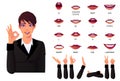 Mouth Animation Set And Lip Sync for Alphabet Businesswoman Pronunciation. Lips Animation with Different Lips Expressions and