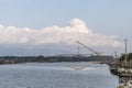 The mouth of the Arno river in Marina di Pisa, Italy, with the characteristic Trabocchi