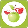 Mouth with beautiful teeth and apple. Vector