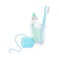 Mouth cleaning tools. Toothpaste, electric toothbrush, dental floss vector illustration Royalty Free Stock Photo
