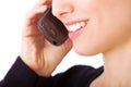 Mouth, closeup and person with phone call for communication, contact and virtual chat. Cellphone, conversation and woman Royalty Free Stock Photo