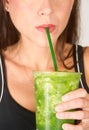 Female Mouth on Green Fruit Food Smoothie