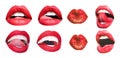 Mouth Icon. Sexy female lips with red lipstick isolated on white. White teeth, tongue of beautiful young women Royalty Free Stock Photo