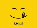 Mouth icon smile funny face. Emotion of happiness. Abstract black lines on yellow background Royalty Free Stock Photo