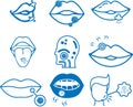 Mouth infection icon, Infected mouth icon, Mouth blue vector icon set.