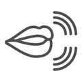 Mouth, lips, pronunciation of sounds line icon, linguistics concept, phonetics speech vector sign on white background