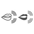 Mouth, lips, pronunciation of sounds line and solid icon, linguistics concept, phonetics speech vector sign on white