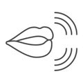 Mouth, lips, pronunciation of sounds thin line icon, linguistics concept, phonetics speech vector sign on white