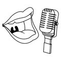 Mouth and microphone black and white Royalty Free Stock Photo