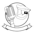 Mouth and microphone round icon black and white Royalty Free Stock Photo