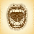 Mouth Open Scream Ink Hand Draw Tattoo Print Beam Vintage Background