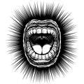 Mouth Open Scream Ink Hand Draw Vintage Monochrome Black