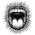 Mouth Open Tongue Scream Vintage Ink Hand Drawing Monochrome